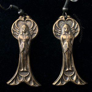 VTG Egyptian Revival WINGED PHARAOH Earrings for Pierced Ears